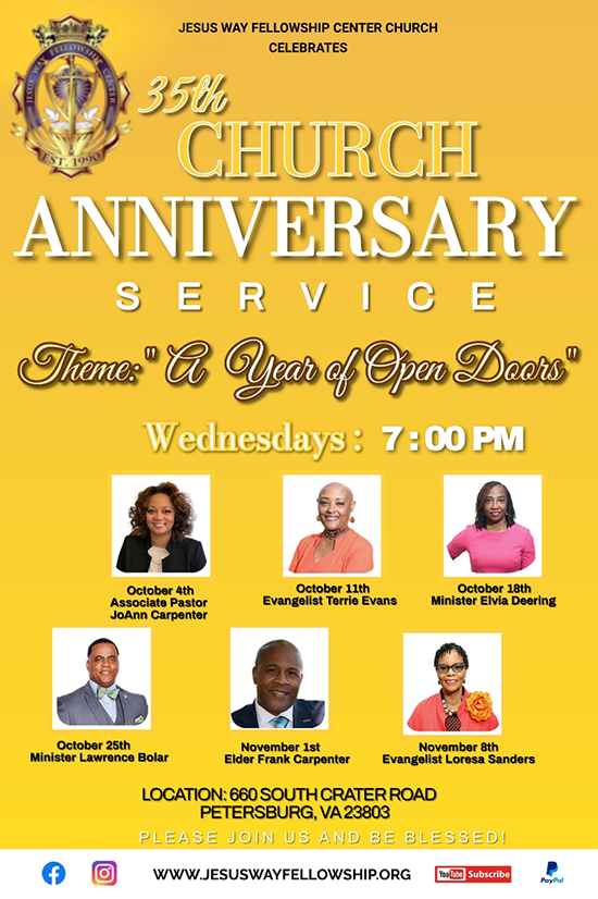 JWFC 35th Church Anniversary flyer